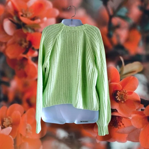 Wild Fable | NWT Oversized Bright Lime Green Lightweight Chunky Knit Sweater - Picture 2 of 12